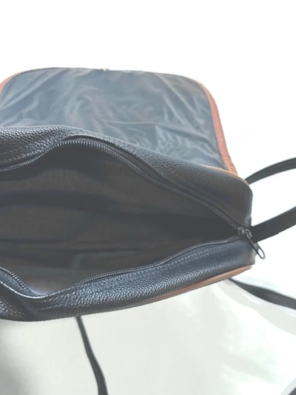 Guy Laroche Paris Crossbody Handbag Snap Flap Pebbled Leather Black and Brown